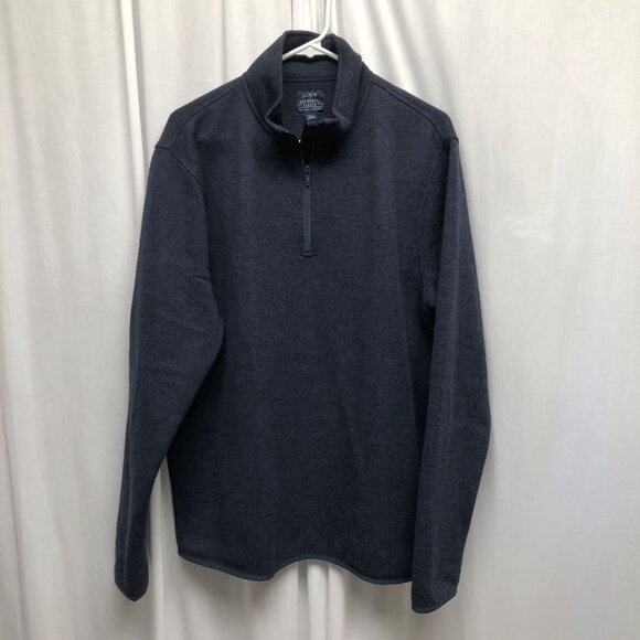 J Crew Mens Authentic Fleece Quarter Zip Pullover Sweater Size XL Navy Blue - Picture 1 of 7